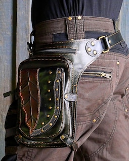 Leather utility belt ~ Pocket belt ~ Leg strap ~ Hammered leaf design ~ 3 in 1 leg belt, hip bag or sling bag ~ The Leaf belt