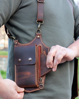 wearable leather bag, holster vest bag