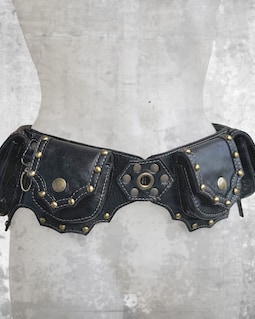 Black Leather Utility Belt: Festival Steampunk Hip Pack, Designer fanny belt bag with pockets