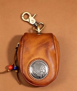 Genuine Leather Key Pouch | Vintage Western Tribal Inspired Coin Purse | 13.5 cm Multi-Use Leather Bag Gift for Men