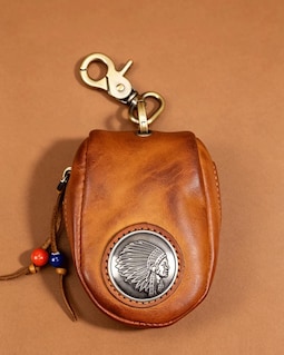 Genuine Leather Key Pouch | Vintage Western Tribal Inspired Coin Purse | 13.5 cm Multi-Use Leather Bag Gift for Men