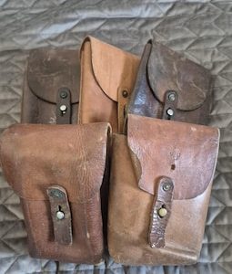 Vintage Swedish Military leather KG Bag - 40s brown utility pouch