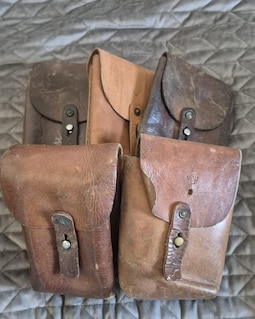 Vintage Swedish Military leather KG Bag - 40s brown utility pouch