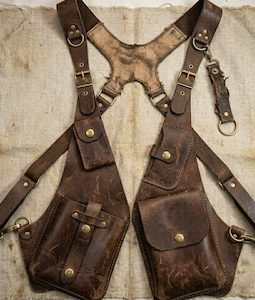 Distressed Leather Steampunk Harness Bag, Medieval Utility Pouch, Festival Crossbody