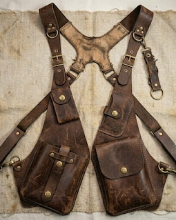 Distressed Leather Steampunk Harness Bag, Medieval Utility Pouch, Festival Crossbody