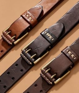 Handmade Full Grain Leather Belt, Custom Engraved Double Prong Mens Belt Multi Sizes