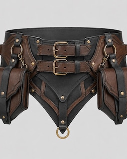 Black & Brown Leather Utility Belt, Medieval Ranger Belt, Fantasy LARP Belt, Handmade Leather Pouch Belt, Warrior Costume Accessory