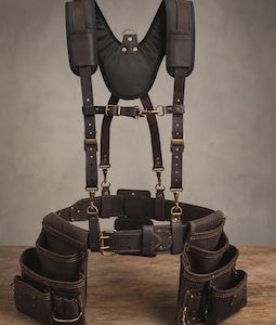 Genuine Leather Tool Belt with Suspenders, Carpenter Work Belt, Electrician Tool Rig, Heavy Duty Utility Belt, Leather Tool Pouch Harness