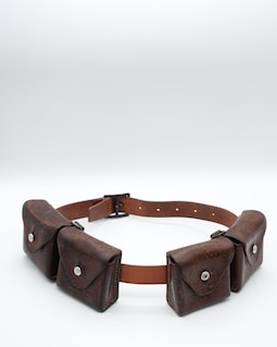 SWISS ARMY Military Brown Leather Belt Bandolier with Ammo Cases Pouch Pouches Sattchel *Marked* WW2 1929/1954 Combat Switzerland